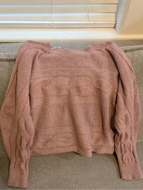 Off-the-Shoulder Cable Knit Sweater in Dusty Rose